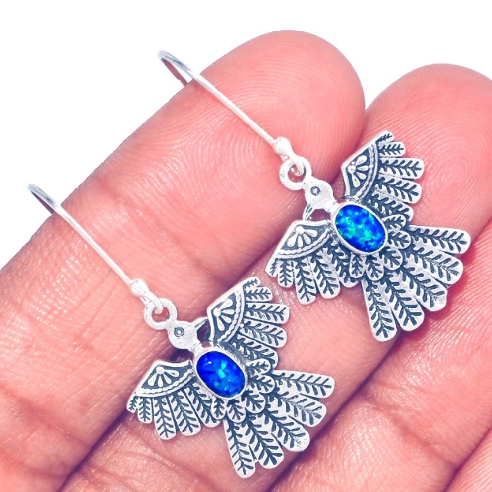 Sterling War Eagle Opal Earrings NEW Handmade